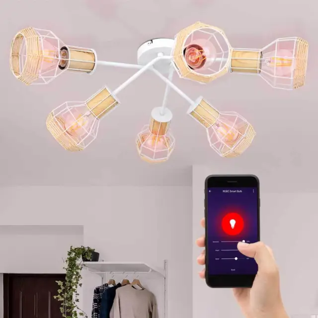 Smart RGB LED legno soffitti gabbia lampada dimmerabile Alexa app Google Bast lampada bianca
