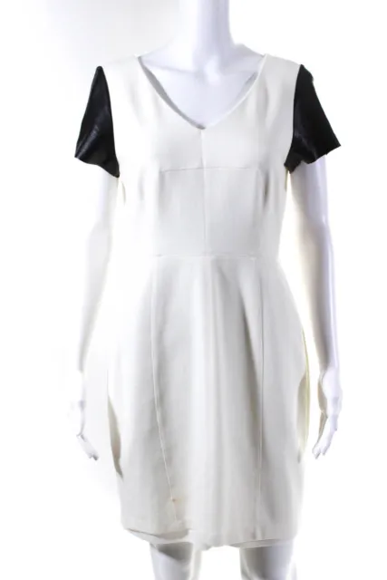 Bailey 44 Womens Leather Sleeve V-Neck Pencil Dress White Black Size M