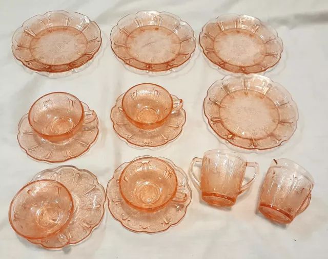 Jeannette Junior Dinner Set Cherry Blossom Glass Dishes 14 Pc Set Original Box