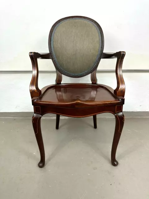 Antiker Englischer Lehnstuhl Mahagoni Fauteuil Sessel Stuhl Intarsien Victorian 3