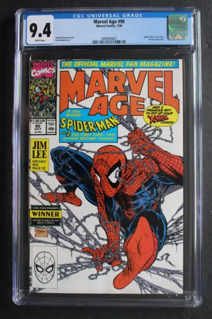 MARVEL AGE #90  Jim Lee 1990 Preview Pre-Dates McFARLANE Spider-Man #1 CGC 9.4