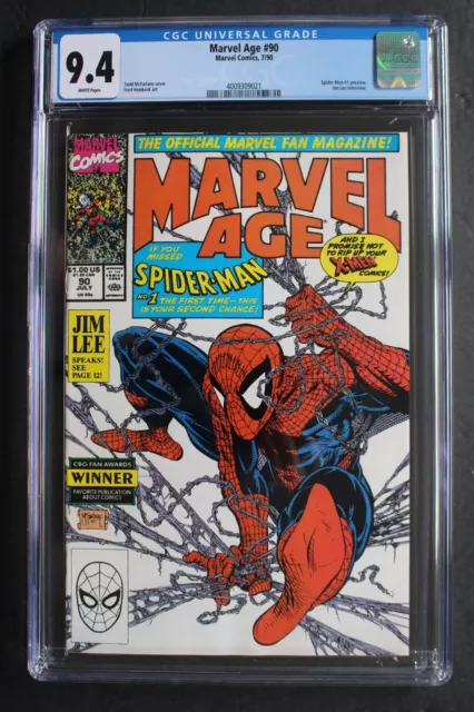 MARVEL AGE #90  Jim Lee 1990 Preview Pre-Dates McFARLANE Spider-Man #1 CGC 9.4