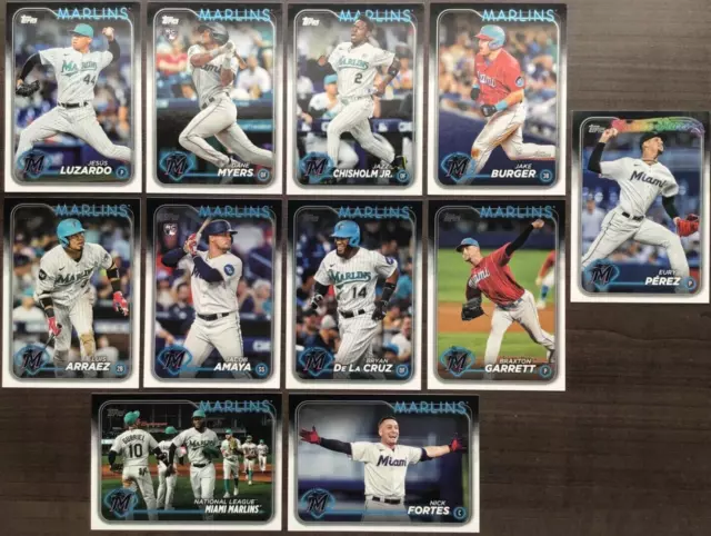 MIAMI MARLINS 2024 Topps Series 1 ensemble équipe de base (11 cartes