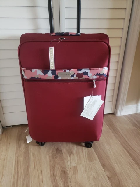 Samantha Brown 26" Upright Spinner Travel Luggage Burgundy Burgundy Geo Camo NWT 3