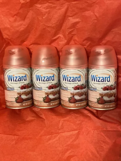 4 Pk Wizard Automatic Spray Refills STRAWBERRY Shrtcake, Fits Glade/Airwick Unit