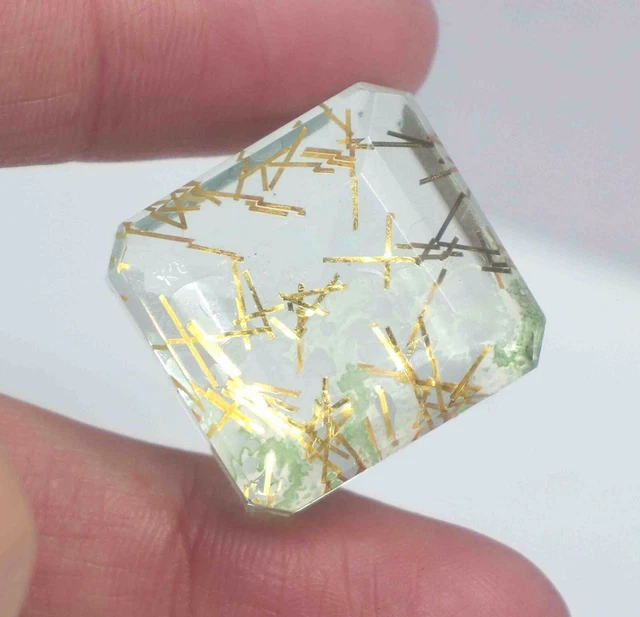 85.65Ct Certifié EGL Émeraude Coupe Great Jaune Rutile Quartz Gemme EQ313