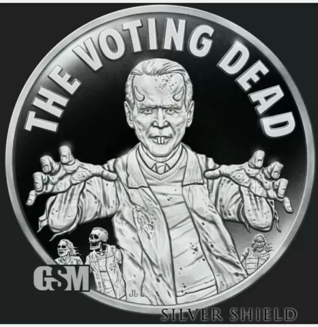 1 Oz .999 Pure Silver Shield Proof The Voting Dead Members Only Round Coin Biden