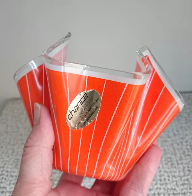 50s 60s Vintage Retro Orange Striped Chance Glass Handkerchief Vase Bowl MCM