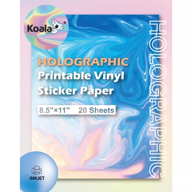 20 PK Koala Printable Vinyl Holographic Sticker Paper Rainbow Waterproof 8.5x11