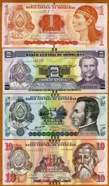 SET Honduras, 1-2-5-10 Lempiras, 2014-2019, P-New, UNC