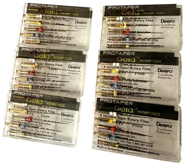 Dentsply Rotary ProTaper Gold Files 25mm SX-F3 6pk 3 x 25mm 3 x 21mm