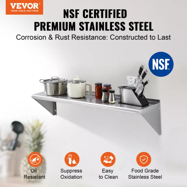 VEVOR 48" x 12" Stainless Steel Wall Mounted Shelf Kitchen Restaurant Shelving 2