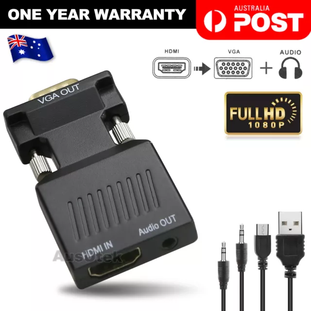 HDMI Female To VGA Male Converter Adapter 1080P Stereo Audio Output USB Power