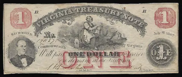 US 1862 $1 Note XF Virginia Treasury # 287
