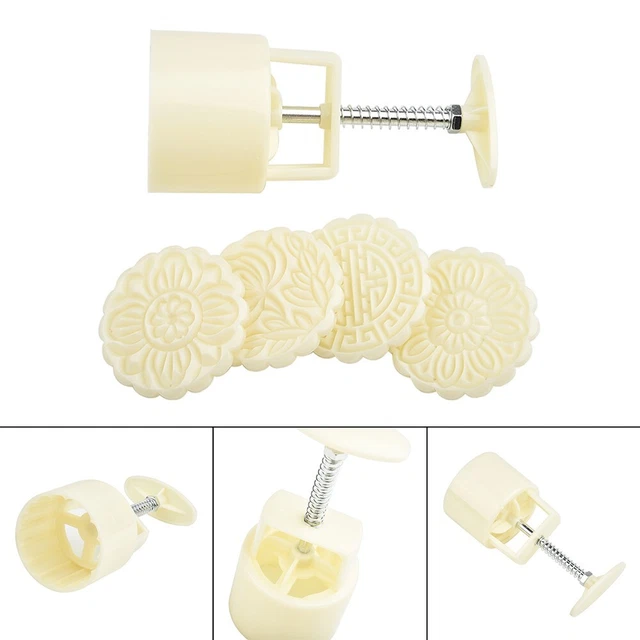 Stempel Formen Mold Mondkuchen Mooncake 100g Runde Stamps 4tlg Weiß Set