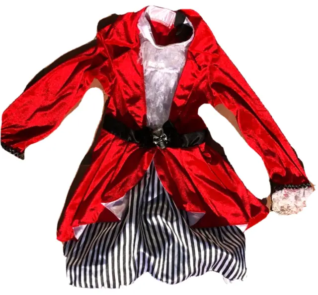 PIRATE Girl size 7-8 Halloween costume outfit velvet coat striped DRESS belt