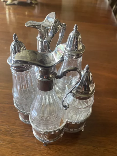 Silver Victorian Cruet Stand 1883 For Oil Vinegar Salt Pepper