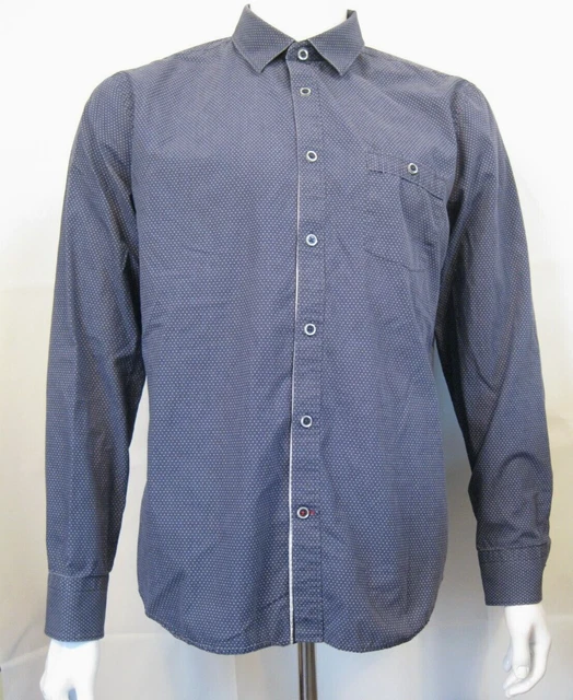Express Mens Shirt Large 16-16 1/2 Long Sleeve Fitted Blue Polka Dot Cotton