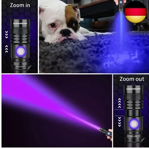 DARKBEAM UV Taschenlampe Schwarzlicht 365nm & 395nm Wiederaufladbare, Woodsche 3