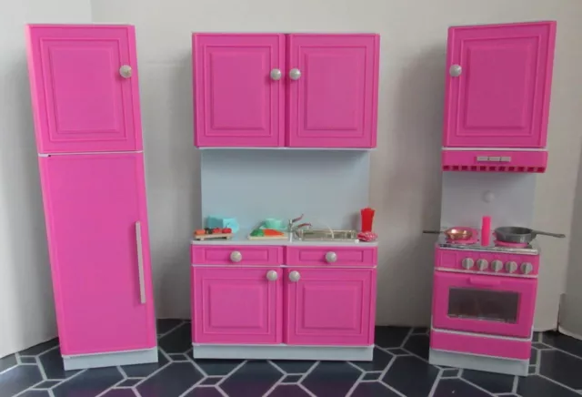 Ever Sparkle ES Toys Kitchen 3 Piece Stove Fridge Sink Cabinets Access Barbie Sz