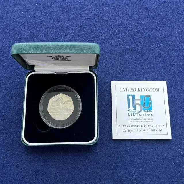2000 Library 150 Years 50P Silver Proof Coin Royal Mint New Condition Qeii75