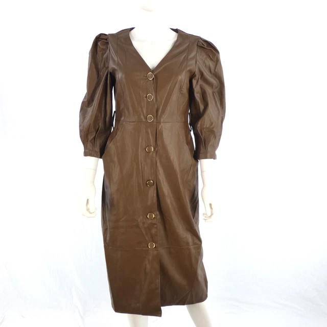 ZARA FAUX LEATHER Belted Midi Dress With Puff Sleeves In Marsala S BNWT  LAST ONE 37.78 - PicClick UK