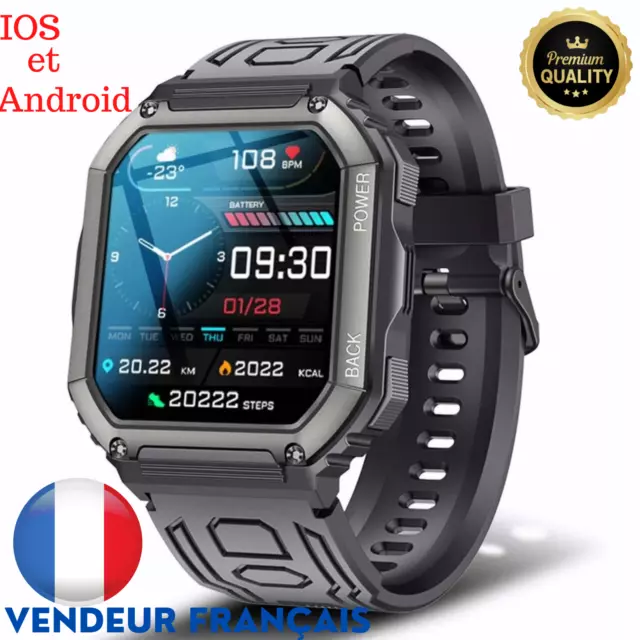 Montre Connectée Sport Homme avec Moniteur d'Activité Bluetooth Fitness Tracker.