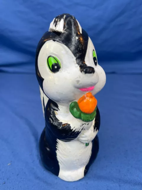 Vintage Ceramic Chalkware Skunk Coin Bank Neon Glows Animal 1970's