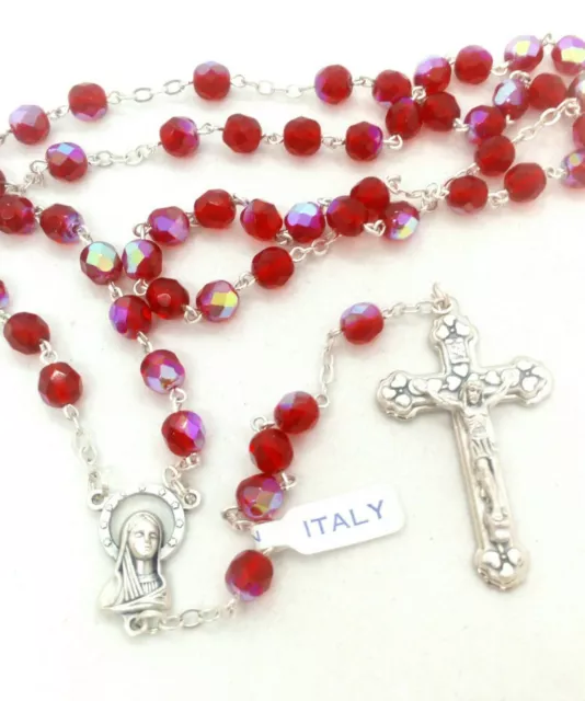 AB Aurora Borealis High Quality Red Crystal Bead Rosary Made In Italy