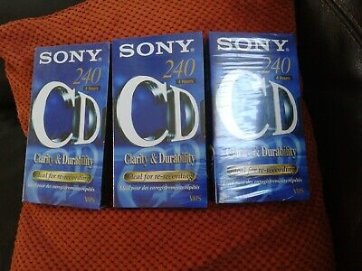 3 x Sony E-240CDE VHS 240 minuti videocassette nastri Sigillato New Old Stock in buonissima condizione 4hrs 
