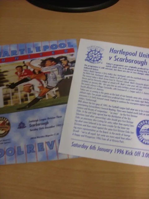 06/01/1996 Hartlepool United v Scarborough [Programme Dated: 26/12/1995, With Si