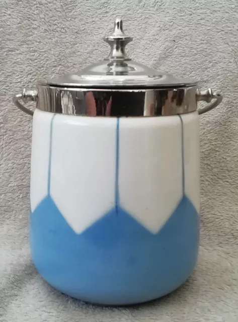 ANCIEN SEAU POT A BISCUIT OPALINE Blanche bleu ANNEES 30 art déco