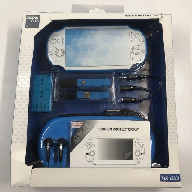 Pack Protection PS Vita 1000 - Coque Métal Bleu, Pochette, Casque, Chargeur - Neuf