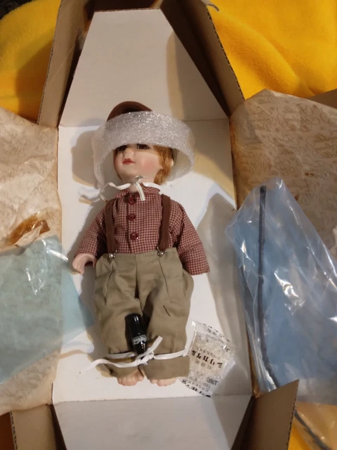 RARE Franklin Heirloom Coca Cola LE Tiny Tyke JIMMY Doll Fishing Pole Bottle NIB