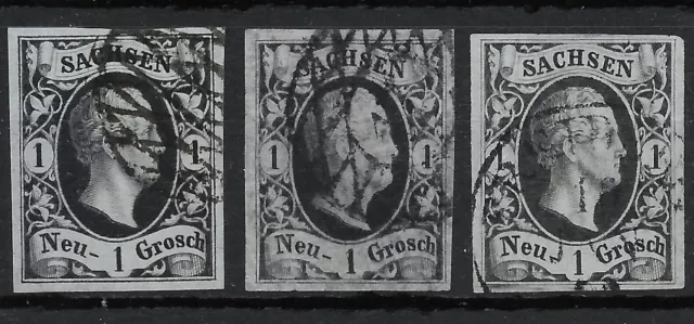 SACHSEN 1851; 3 x MiNr. 4IIa ; 1 Ngr.; KRS / N17 / K1 FREIBERG