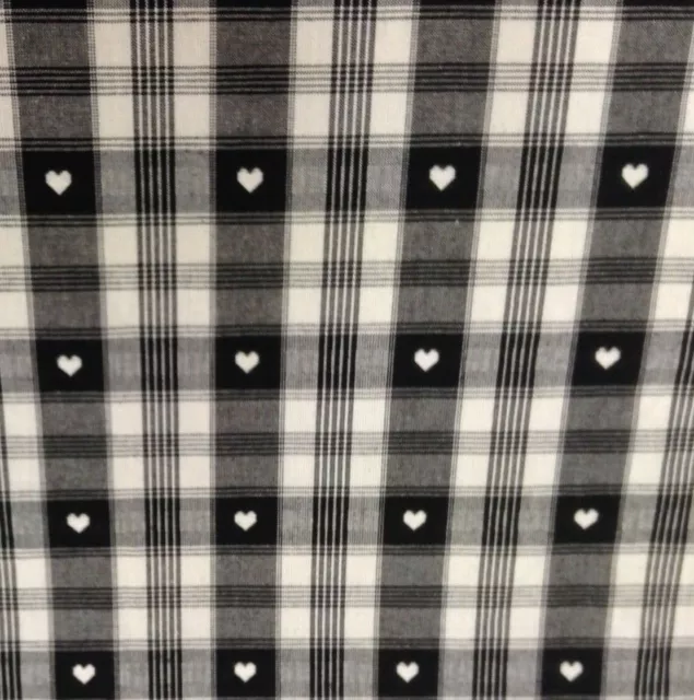 Heart Check Black & White Cotton Curtain/Roman Blind/Upholstery/Craft Fabric