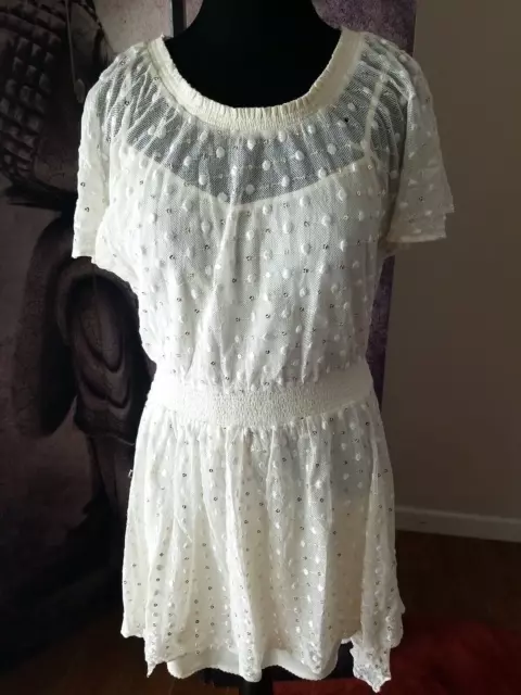 Leifnotes Womens Ivory  2 Piece Slip & Lace Overlay Elastic Waist Dress Size 10
