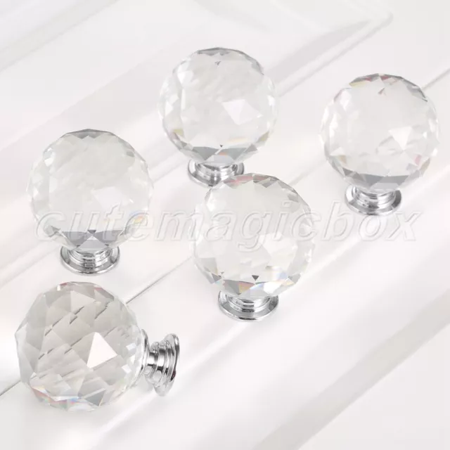 Round Crystal Glass Diamond Cabinet Drawer Knobs Furniture Door Pull Handles