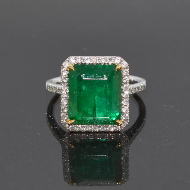 14ct Solid White Gold Natural Emerald Genuine Diamond Dress Ring Certified New