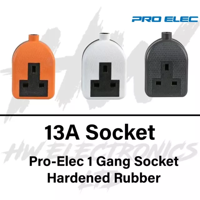 13 Amp Pro Elec 1 Gang Rubber Socket 13A Heavy Duty Mains Electrical PRO-ELEC