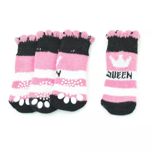 4 Pcs Crown Pattern Pink Black Nonslip Warm Socks Size M for Pet Dog Doggy