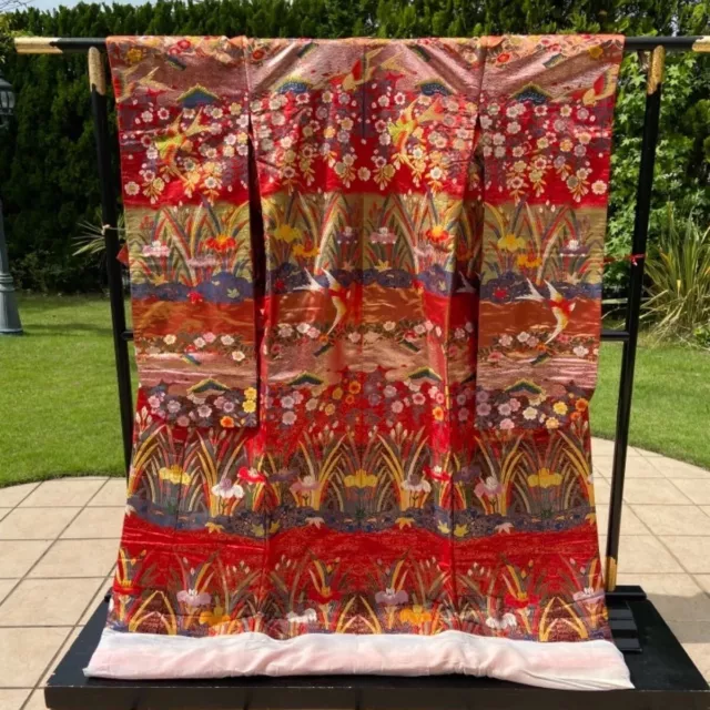 Kimono Iro Uchikake red flowers pure silk bridal dress wedding dress From Japan