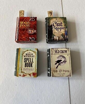SET OF 4 WITCHES ASSORTED LEATHER SPELL  BOOKS FOR A 1/12 SCALE DOLLS HOUSE 