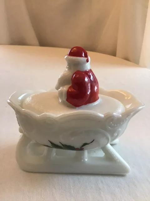 Vintage Westmoreland Milk Glass Christmas Bouquet & Holly Santa Sleigh Candy