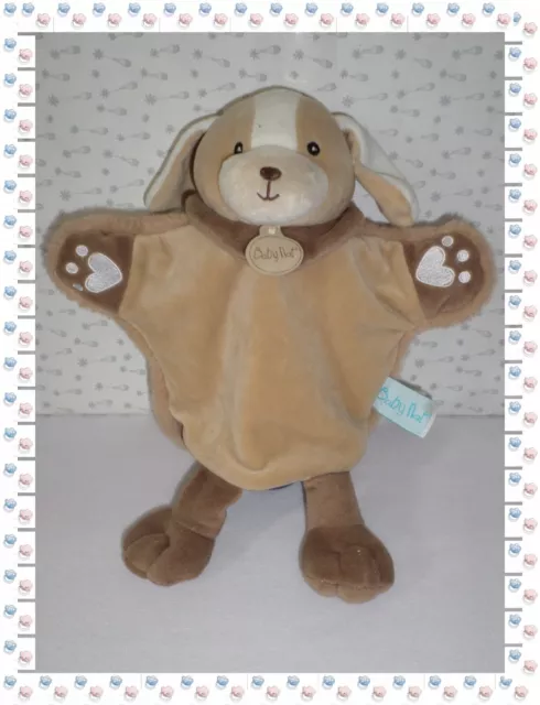 T - Doudou Plat Marionnette Chien Marron Beige Col. Ferme Baby Nat Baby Nat