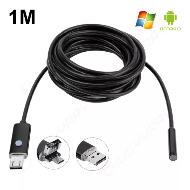 Endoscope Waterproof Snake Borescope USB Inspection Camera Kit 1M 7mm 6LED