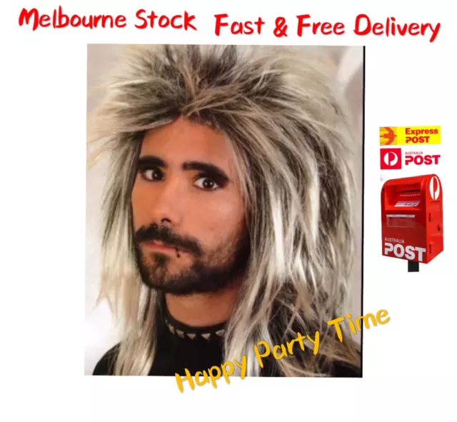 Mens Mullet Spikey Punk Rock 80s Long Wig Party Accessories