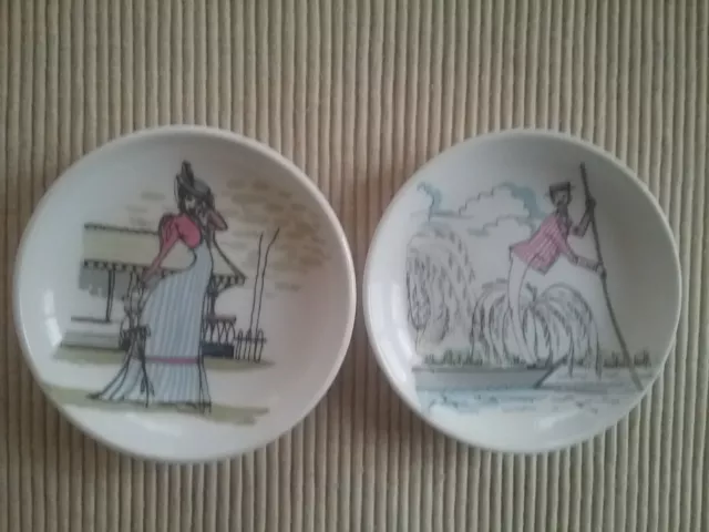 2 Vintage Foley Bone China Pin Dishes  'Fun And Games ' By Maureen Tanner