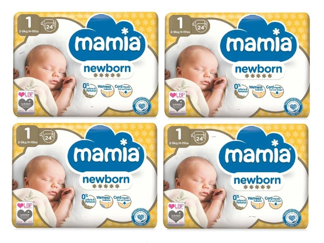 X4 Pk Mamia Newborn Nappies Size 1, 2-5kg Newborn Award Winning Mother & Baby