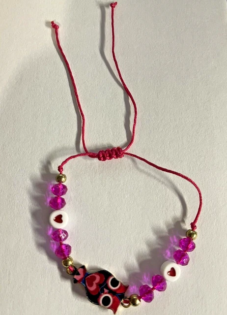 Women Teens Kids OWL  Beaded PURPLE  Drawstring  Bracelet 💖 Cute + Gift Bag